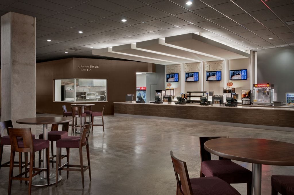 Concession stand with tables inside of the GCU Arena