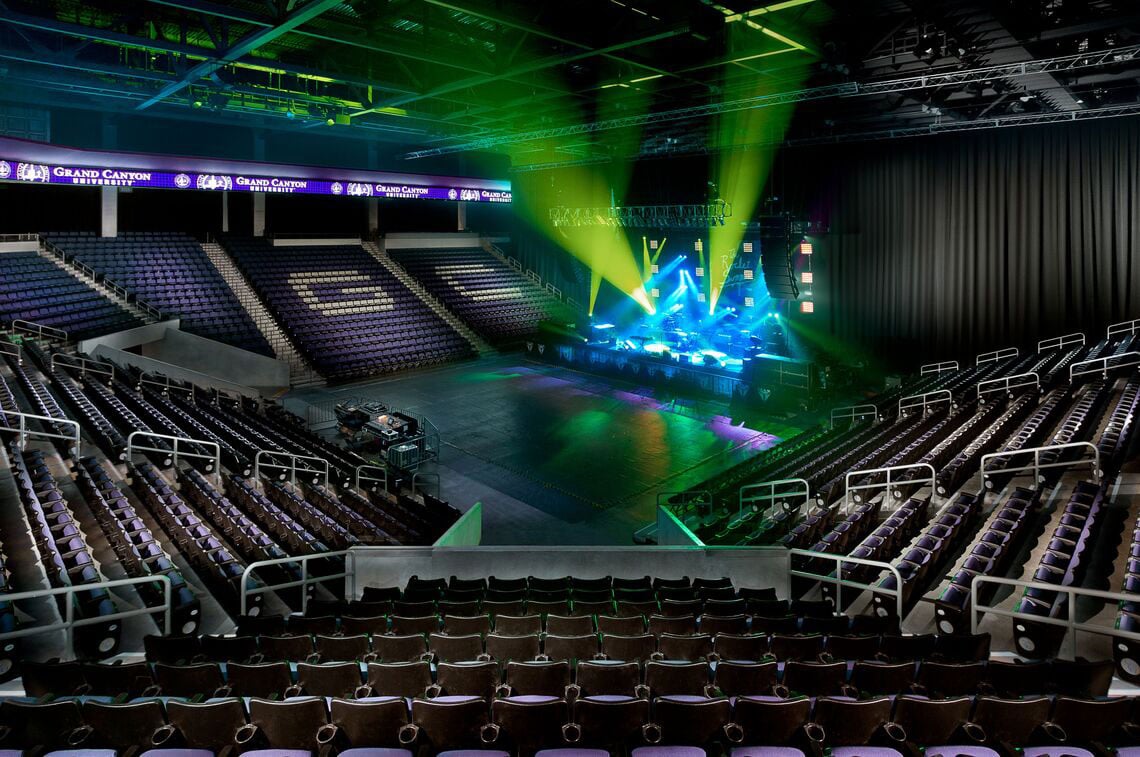 GCU Arena preparing for a concert with light show