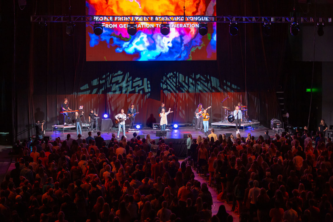 GCU Worship team performing at GCU Chapel at the GCU Arena