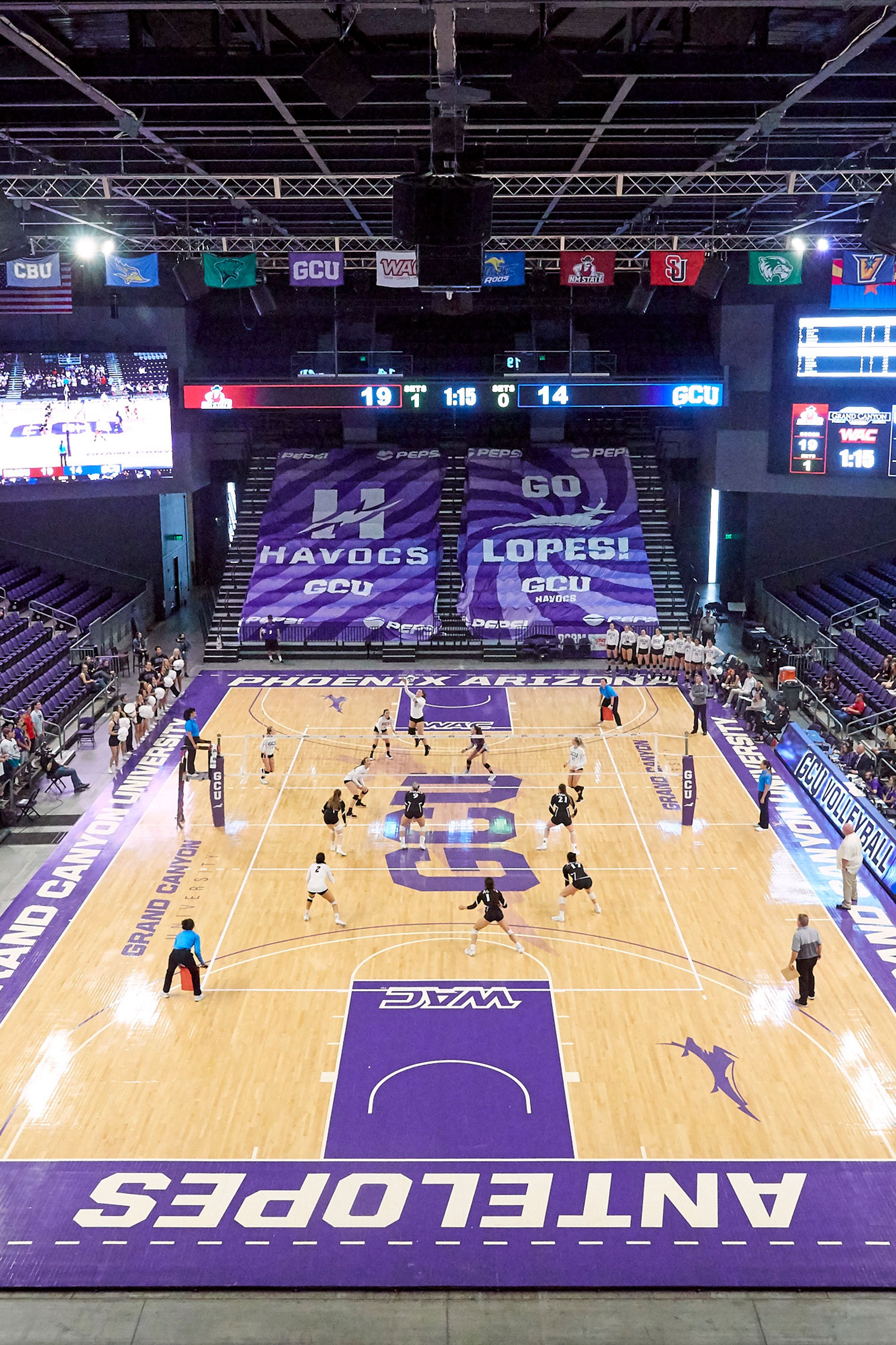 GCU women's volleyball playing at GCU Arena.