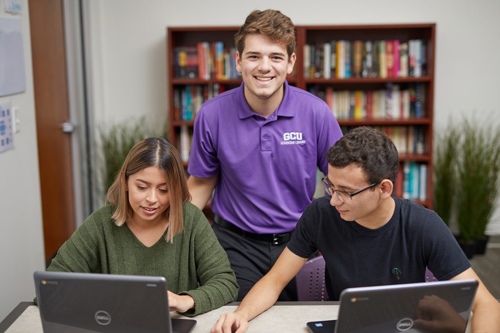 Students working together in the GCU Learning Lounge